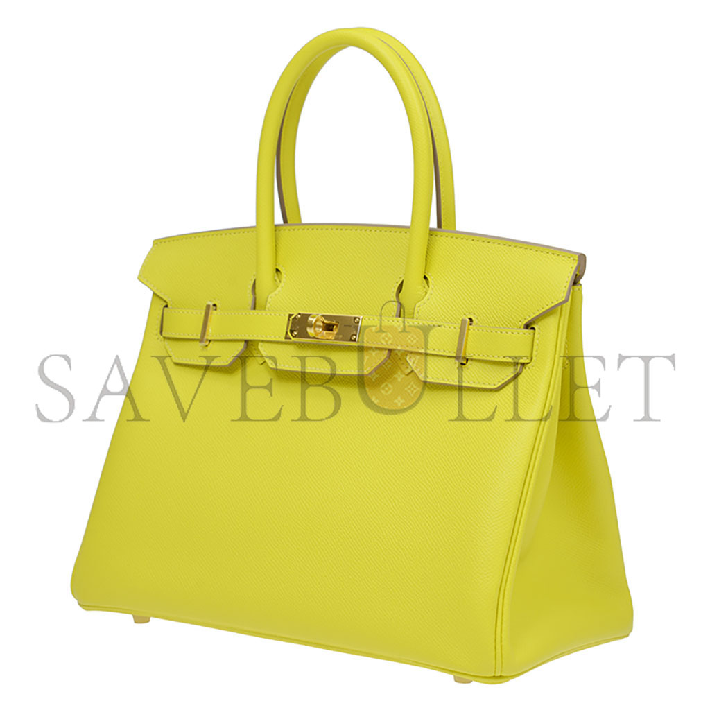 H**mes master birkin 30 epsom leather lemon yellow gold buckle high end bag h028369cc9r (30*23*15cm)